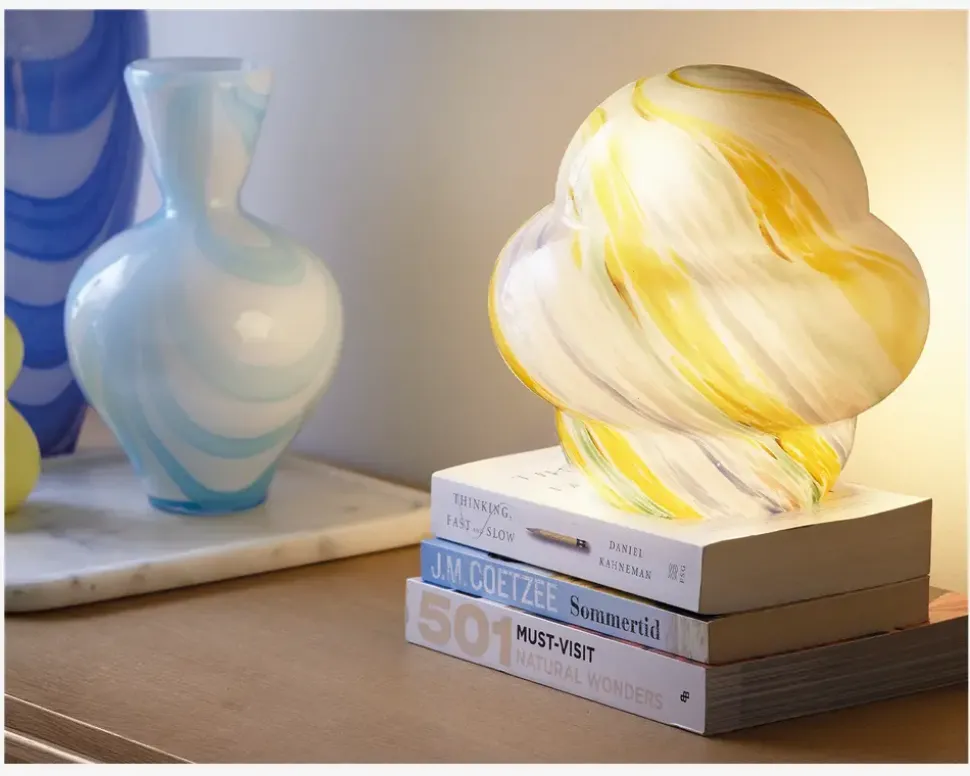 Bordlampe Stribet Gul/Hvid H.22 cm