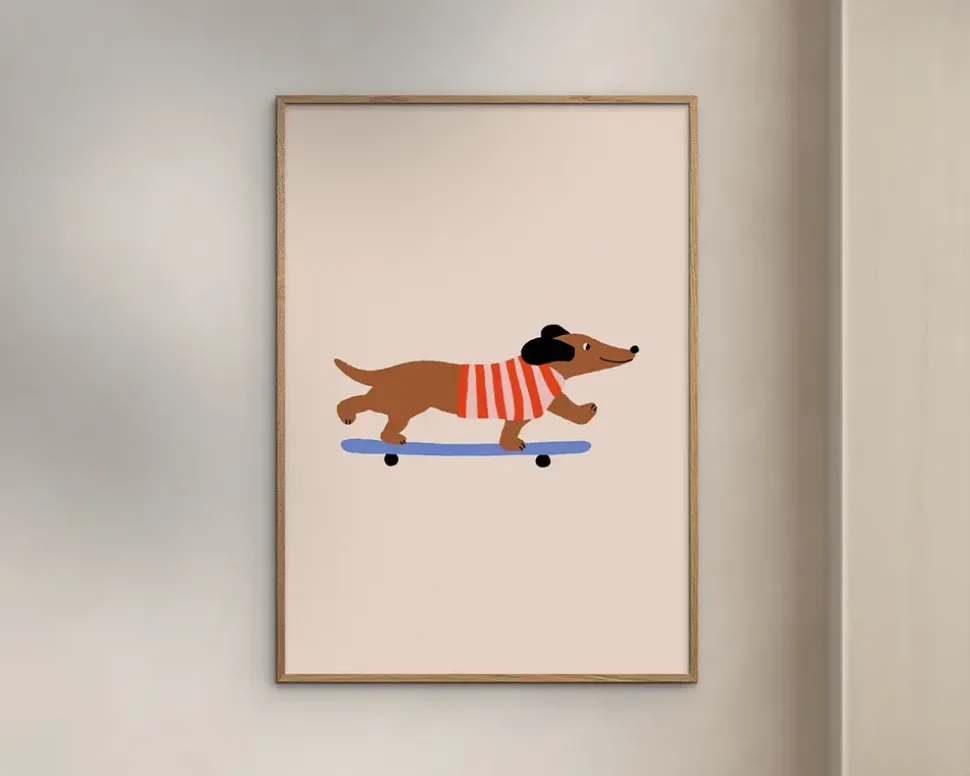 Dachshund on skateboard 30X40 cm