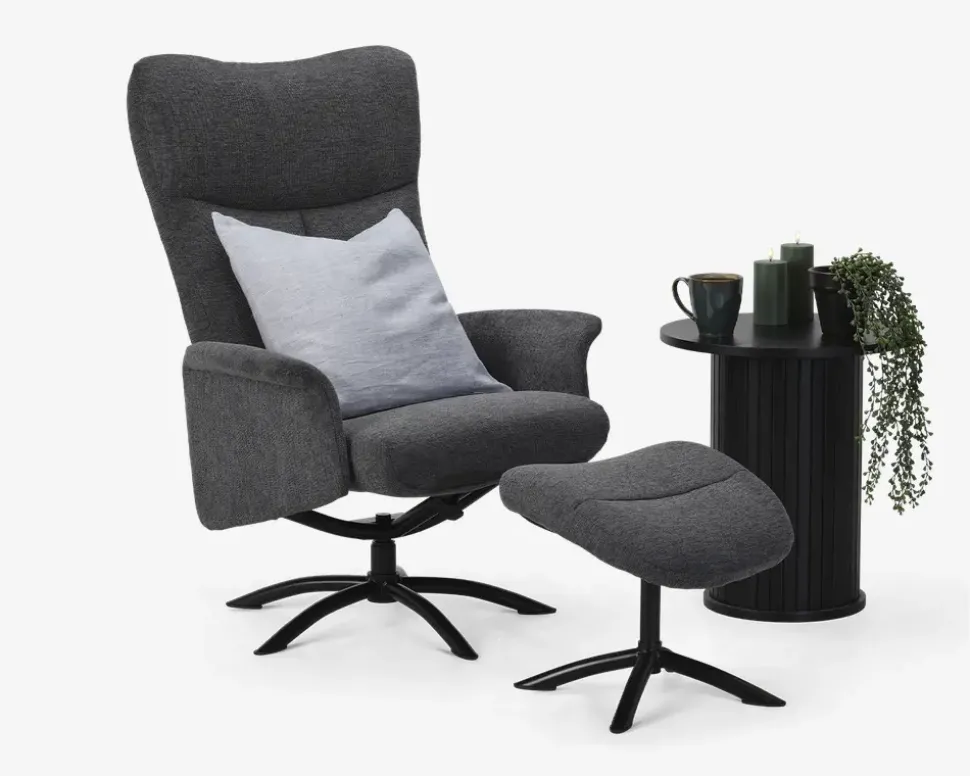 Drejestol Inkl. Fodskammel Grå