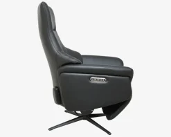 Drejestol m/Indbygget Fodskammel Sort Læder