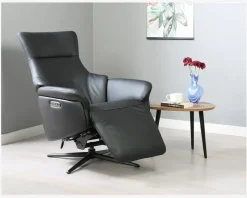 Drejestol m/Indbygget Fodskammel Sort Læder