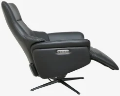 Drejestol m/Indbygget Fodskammel Sort Læder