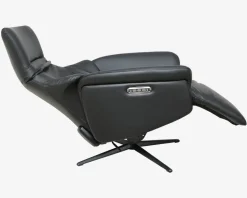 Drejestol m/Indbygget Fodskammel Sort Læder