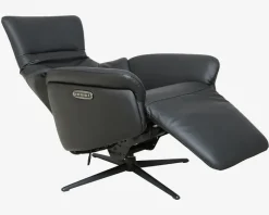 Drejestol m/Indbygget Fodskammel Sort Læder