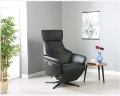 Drejestol m/Indbygget Fodskammel Sort Læder