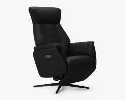 Drejestol m/Indbygget Fodskammel Sort Læder
