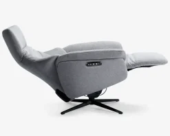 Drejestol m/indbygget fodskammel grå stof