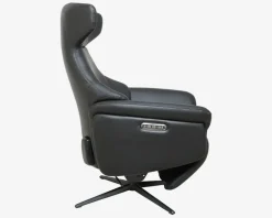 Drejestol m/Indbygget Fodskammel Sort Læder