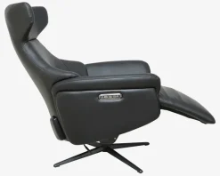 Drejestol m/Indbygget Fodskammel Sort Læder