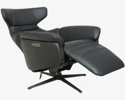 Drejestol m/Indbygget Fodskammel Sort Læder