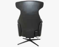 Drejestol m/Indbygget Fodskammel Sort Læder