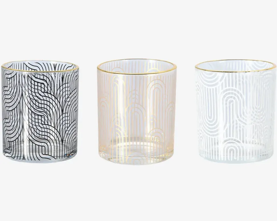 Fyrfadsstage Glas M/Guldkant Ass.Design