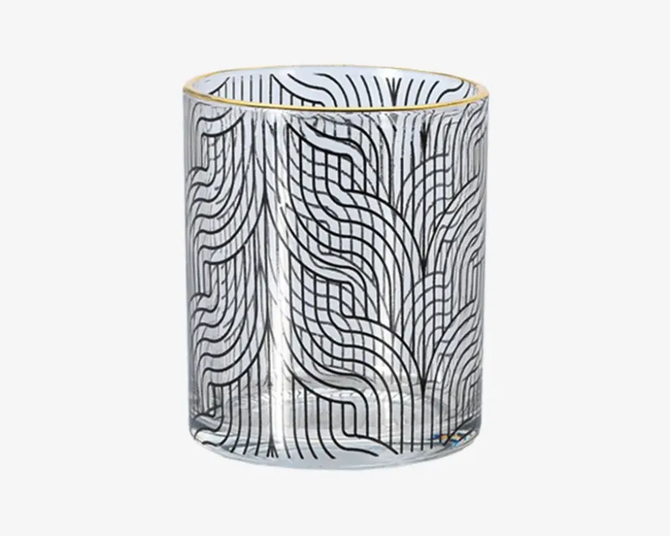 Fyrfadsstage Glas M/Guldkant Ass.Design