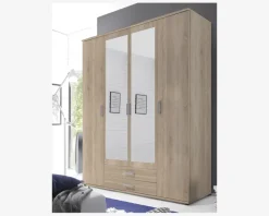 Garderobeskab i eg med 4 låger og 2 skuffer