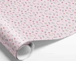 Gavepapir lyserød med julepynt 10 meter