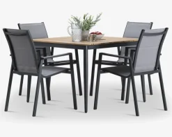 Havebord teak/aluminium 100x100 cm