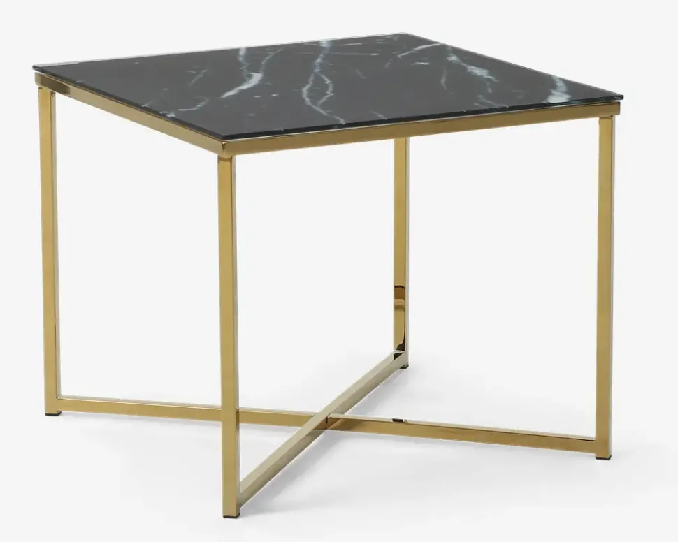 Hjørnebord m/Glasplade Messing/Sort
