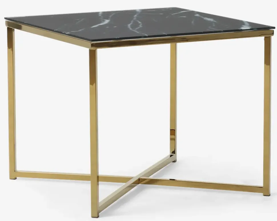 Hjørnebord m/Glasplade Messing/Sort