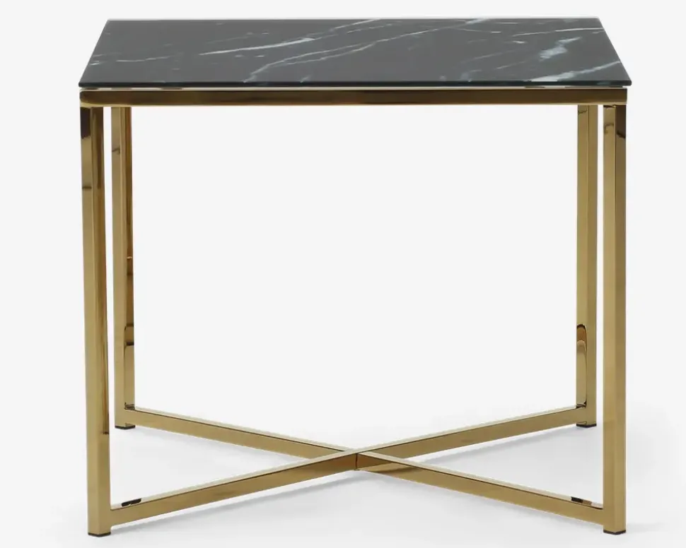 Hjørnebord m/Glasplade Messing/Sort