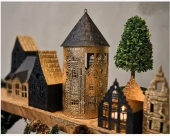 Hus t/fyrfadslys metal Ø.11xH.23 cm