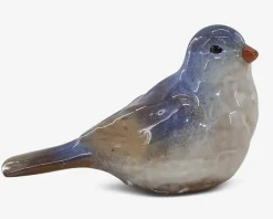 Keramik fugl sand/blå H.10 cm