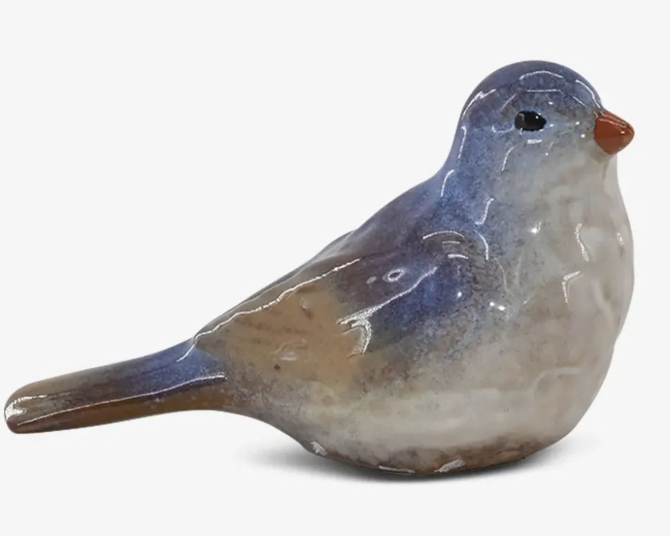 Keramik fugl sand/blå H.10 cm