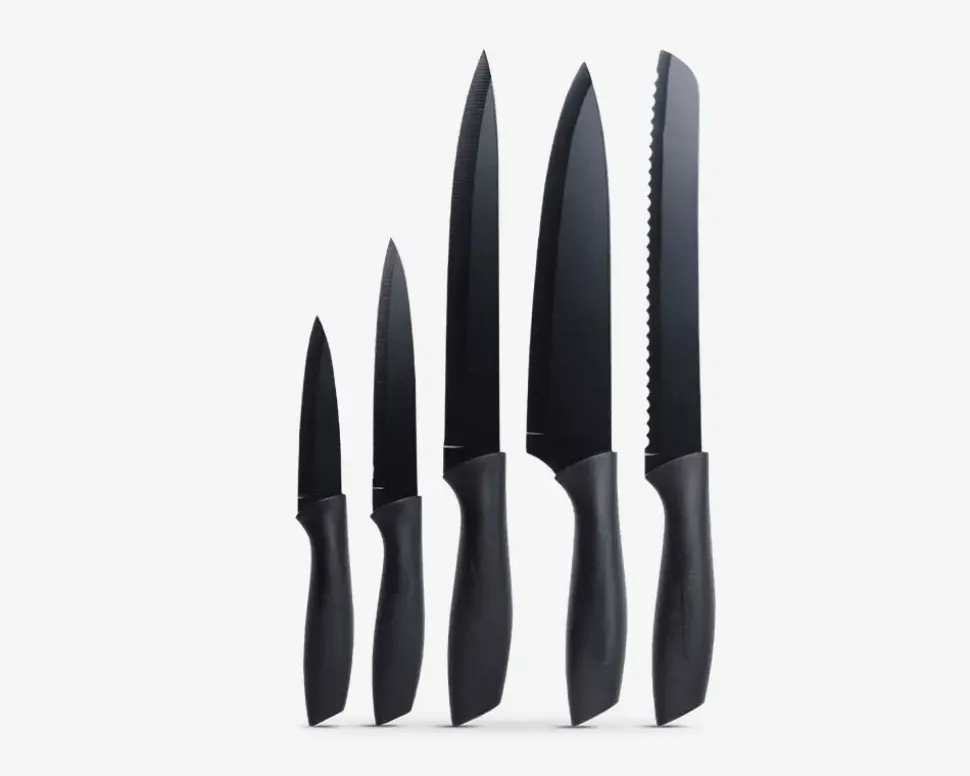 Knivsæt sort stål 5 stk.