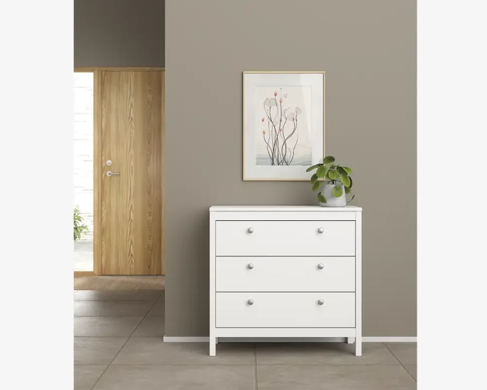 Kommode Madrid med 3 skuffer hvid