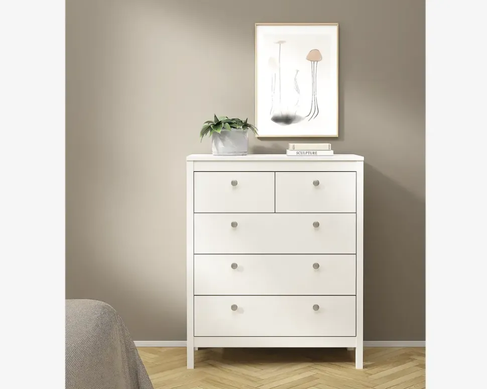 Kommode Madrid med 5 skuffer hvid