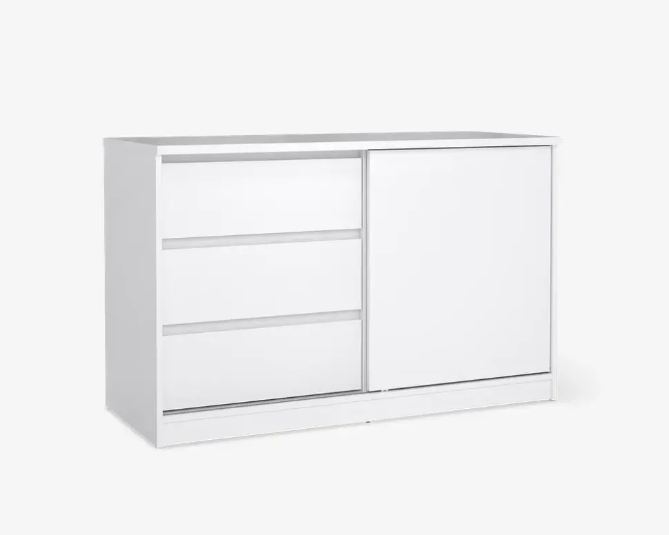 Kommode Naia med 3 skuffer og en skydedør hvid