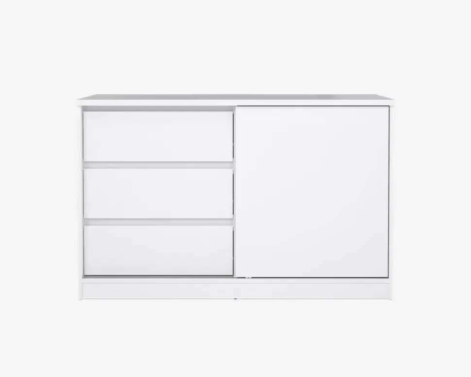 Kommode Naia med 3 skuffer og en skydedør hvid