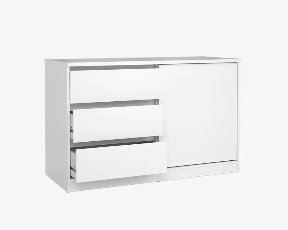 Kommode Naia med 3 skuffer og en skydedør hvid