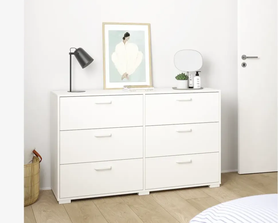 Kommode Sofia hvid med 6 skuffer