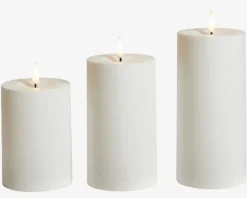 LED Bloklys Sæt 3Stk Plastik Hvid