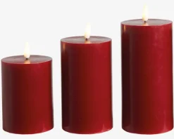 LED Bloklys Sæt 3Stk Rød Ø.7,5cm