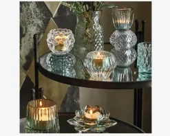 Loe fyrfadsstage lotusblomst aqua Ø.12 cm