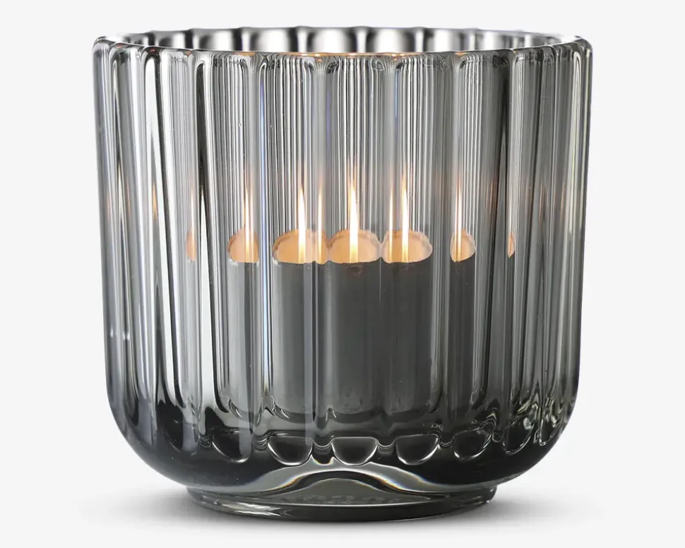 Lyngby fyrfadsstage glas røgfarvet H.6,5 cm