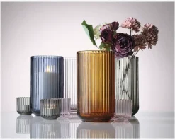 Lyngby fyrfadsstage glas røgfarvet H.6,5 cm