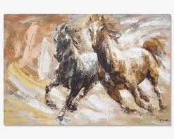 Maleri 2 heste brun 120x80 cm