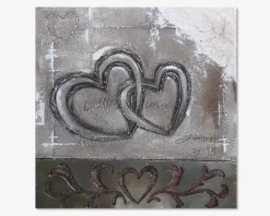 Maleri 2 hjerter grå 80x80 cm