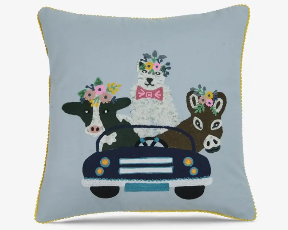 Pude broderi bomuld dyr 45x45 cm