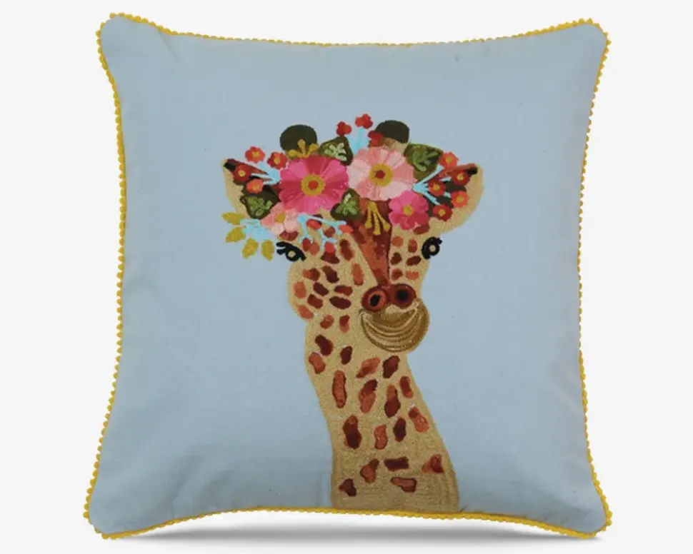 Pude broderi bomuld giraf 45x45 cm