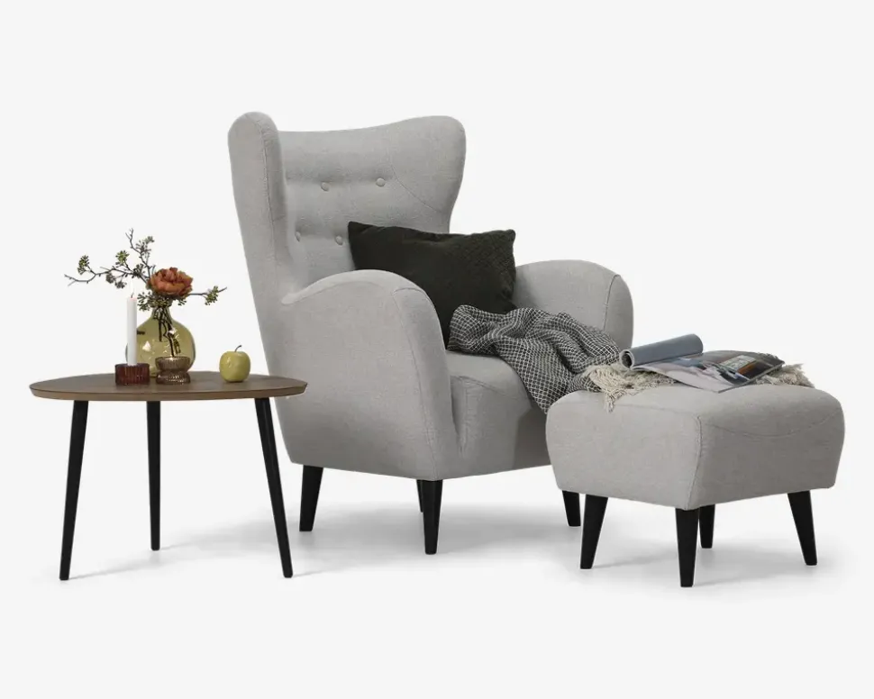 Øreklapstol Inkl. Fodskammel beige