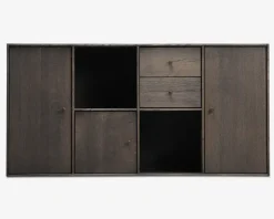 Reolopstilling med døre og skuffer røget eg