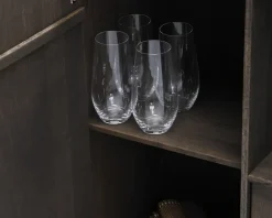 Reolopstilling med døre og skuffer røget eg