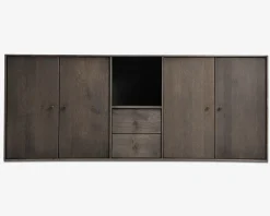 Reolopstilling med døre og skuffer røget eg