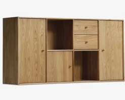 Reolopstilling med døre og skuffer olieret eg