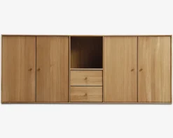 Reolopstilling med døre og skuffer oileret eg