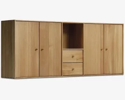 Reolopstilling med døre og skuffer oileret eg