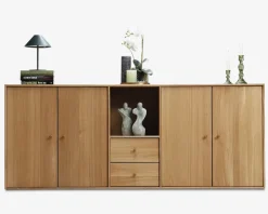 Reolopstilling med døre og skuffer oileret eg